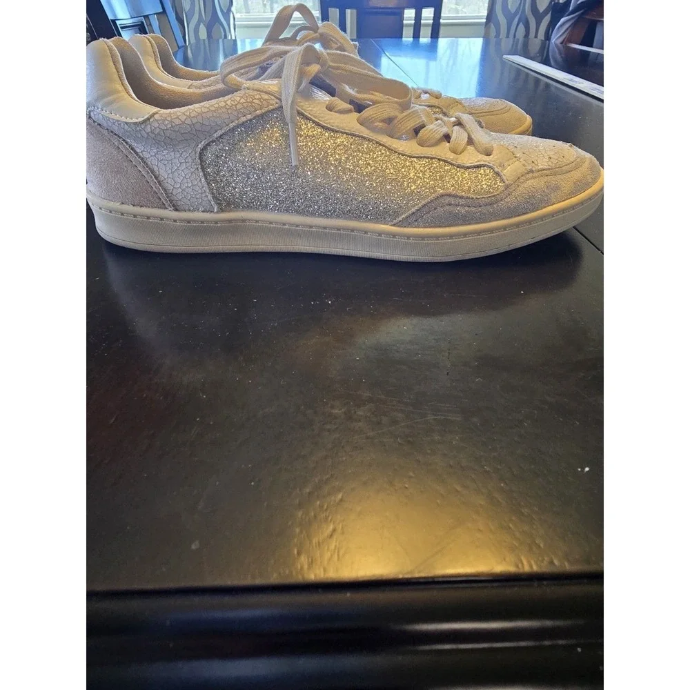 CORINA Glitter Crackle Low Top Sneakers Beige Silver‎ Lace Up Athletic Shoes 8